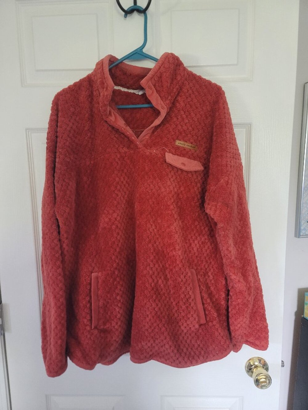 Womens faded red Simply southern soft quarter button pullover sweatshirt - XXL